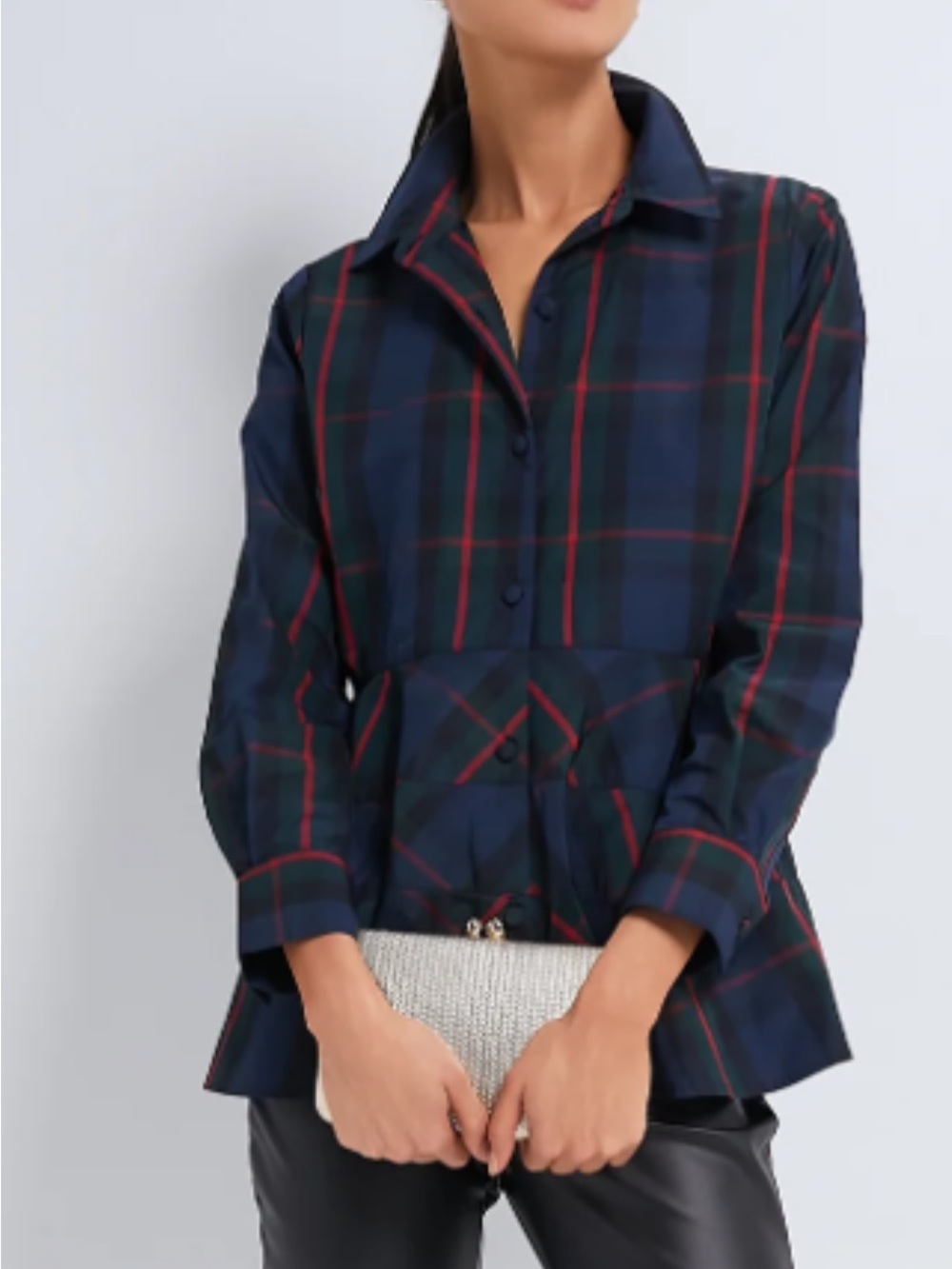 Tuckernuck Pomander Place Fraser Plaid Ashlen Blouse Size XXL Navy Green Red